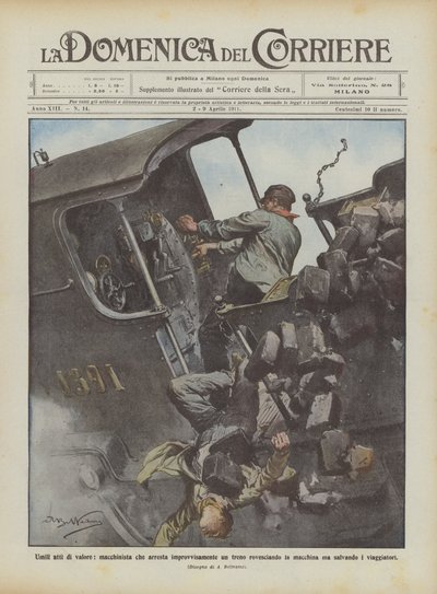 Humble Acts of Valor: Engineer Suddenly Stops a Train, Overturning the Engine by Achille Beltrame