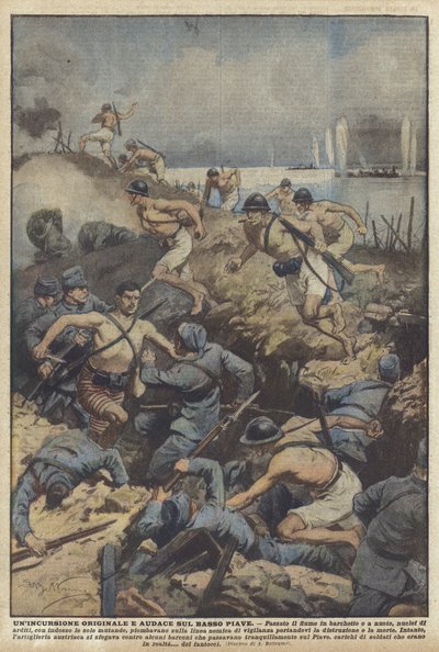 An Original and Bold Raid on the Lower Piave by Achille Beltrame