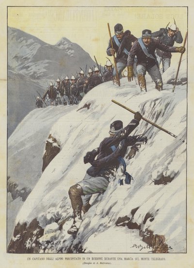 A Captain of the Alpini Falls into a Ravine During a March on Mount Telegraph by Achille Beltrame