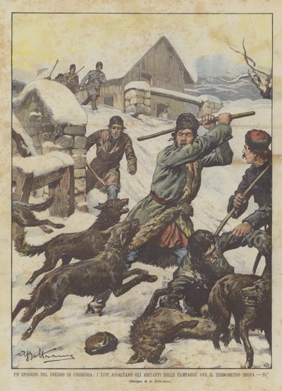 An Episode of the Cold in Hungary, Wolves Attack the Inhabitants of the Countryside Where the Thermometer Reads -15° by Achille Beltrame