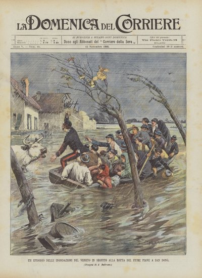 An Episode of the Floods in Veneto Following the Breach of the Piave River at San Dona by Achille Beltrame