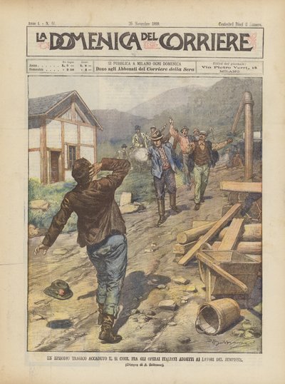 A Tragic Episode Occurred on the 14th Between Italian Workers Engaged in the Sempione Works by Achille Beltrame
