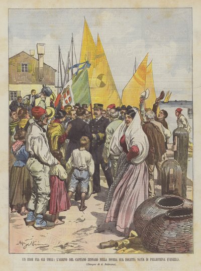 A Hero Among the Humble, The Arrival of Captain Zennaro in His Poor Native Island of Pellestrina (Venice) by Achille Beltrame