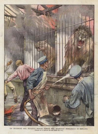 A Fire in the Ferocious Beasts Section of the Berlin Zoological Garden by Achille Beltrame