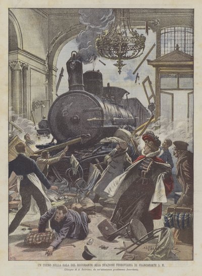 A Train in the Restaurant Hall at the Frankfurt Railway Station by Achille Beltrame