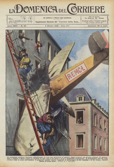 A French military airplane, abandoned in flight due to engine failure by Achille Beltrame