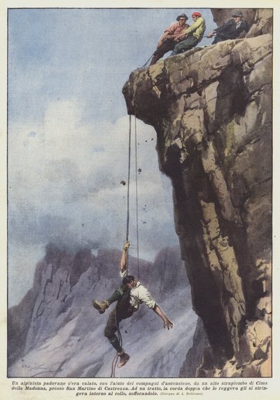 A mountaineer from Padua was lowered by his companions from a high cliff by Achille Beltrame
