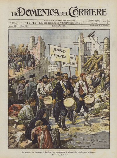An Episode of the Calabria Earthquake, a Procession of the Hungry Asking for Bread and Shelter by Achille Beltrame