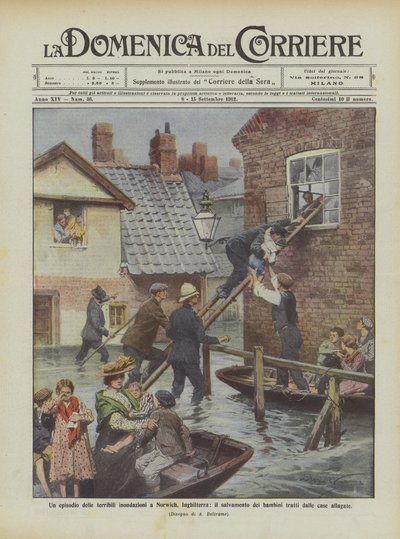An Episode of the Terrible Floods in Norwich, England, the Rescue of Children by Achille Beltrame