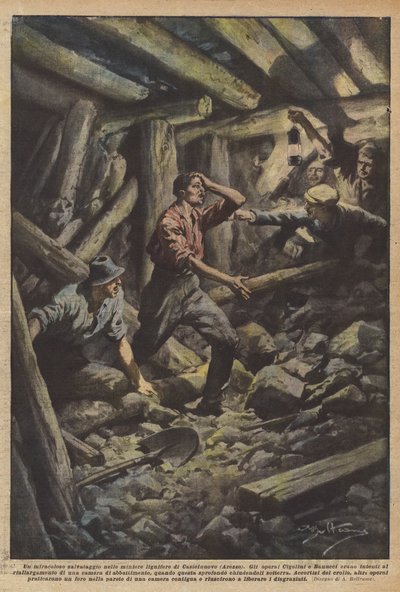 A miraculous rescue in the lignite mines of Castelnuovo (Arezzo) by Achille Beltrame