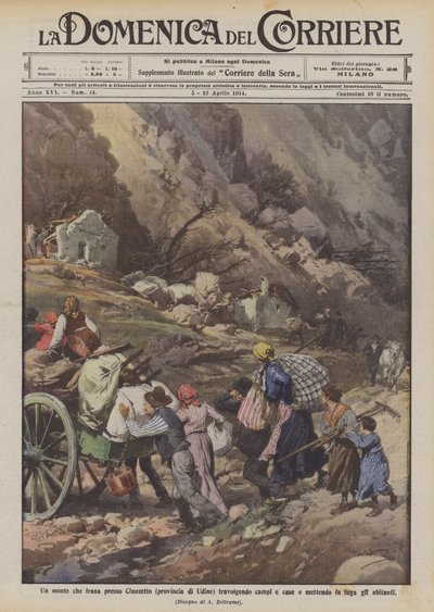 A Mountain Landslide Near Clauzetto (Province of Udine) Overwhelms Fields and Houses, Forcing Inhabitants to Flee by Achille Beltrame
