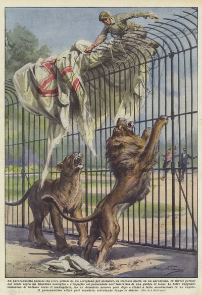 An English Paratrooper Thrown from an Airplane to Descend from Three Hundred Meters by Achille Beltrame