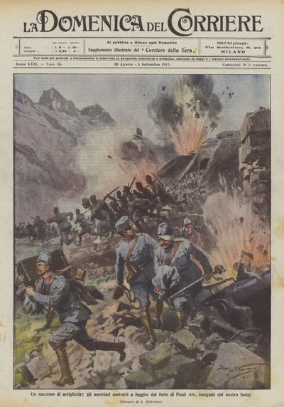 An Artillery Success, the Austrians Forced to Flee from the Fort of Pozzi Alti, Pursued by Our Fire by Achille Beltrame