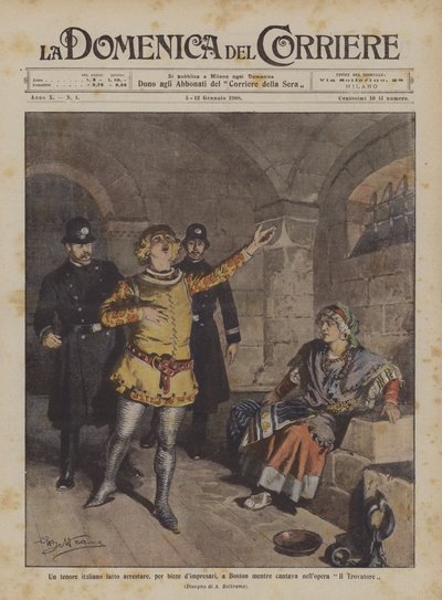 An Italian Tenor Arrested for Impresario Tantrums in Boston While Singing in the Opera Il Trovatore by Achille Beltrame