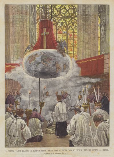 A Curious Religious Function in the Cathedral of Milan, Prelates Pulled Up with Ropes to the Top by Achille Beltrame