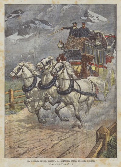 A Swiss Stagecoach Hit by a Sudden Storm in Upper Engadine by Achille Beltrame