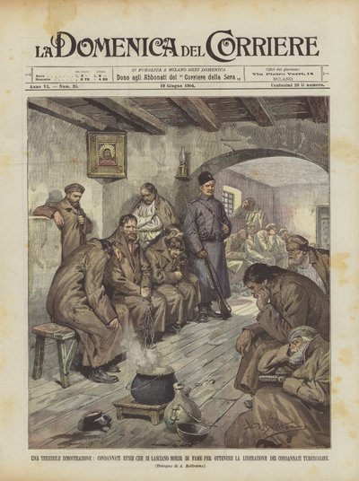 A Terrible Demonstration, Russian Convicts Starving Themselves to Death to Obtain by Achille Beltrame