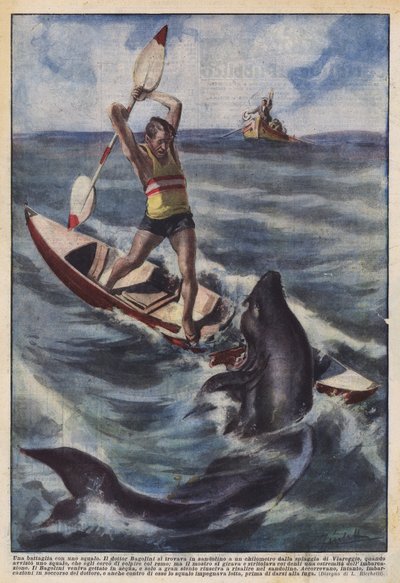 A Battle with a Shark by Achille Beltrame
