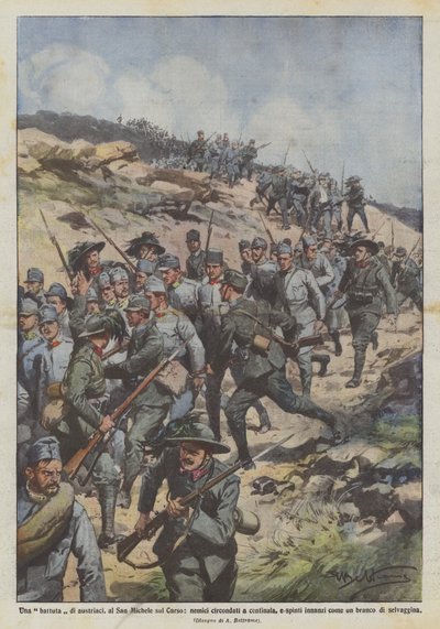 A Raid on Austrians, at San Michele on the Karst, Hundreds of Enemies Surrounded by Achille Beltrame