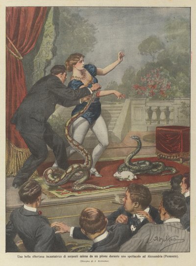 A Beautiful Siberian Snake Charmer Bitten by a Python During a Show in Alexandria (Piedmont) by Achille Beltrame