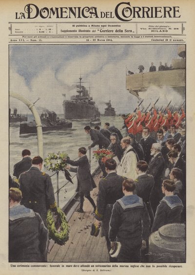 A Moving Ceremony, Funeral at Sea Where an English Navy Submarine Sank by Achille Beltrame