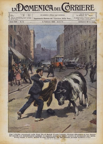 An Exceptional Bullfight on the Gran Via in Madrid by Achille Beltrame