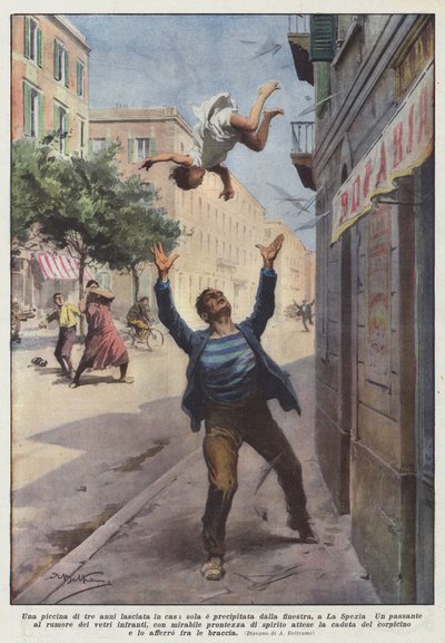 A Three-Year-Old Girl Left Alone at Home Fell from a Window in La Spezia by Achille Beltrame