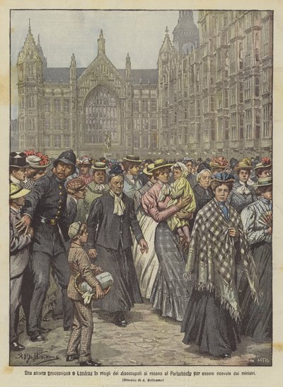 A Strange Procession in London, the Wives of the Unemployed Go to Parliament to Be Received by Ministers by Achille Beltrame