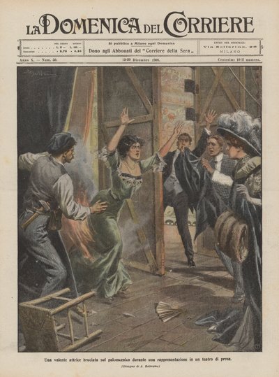 A Talented Actress Burned on Stage During a Performance in a Prose Theater by Achille Beltrame