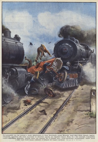 A car with two people on board crossed the railway line near Kenosha by Achille Beltrame