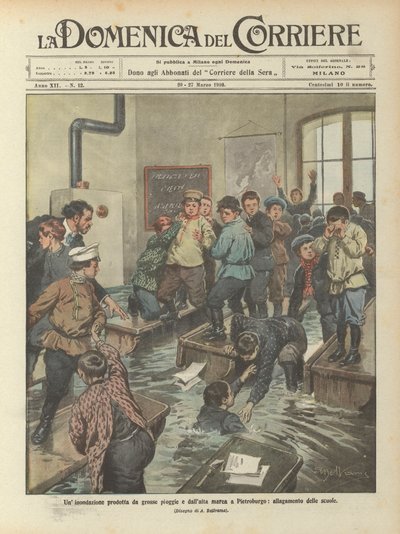 A flood caused by heavy rains and high tide in St. Petersburg, flooding of schools by Achille Beltrame