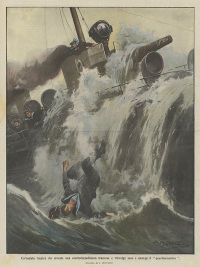 A Tragic Wave Hits a French Destroyer and Sweeps Away and Drowns the Quartermaster by Achille Beltrame