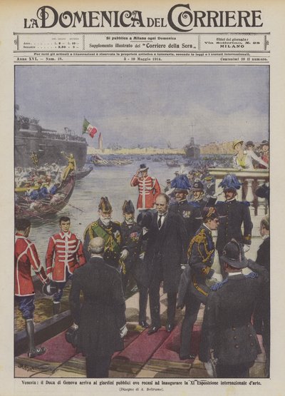 Venice, the Duke of Genoa Arrives at the Public Gardens to Inaugurate the XI Exhibition by Achille Beltrame