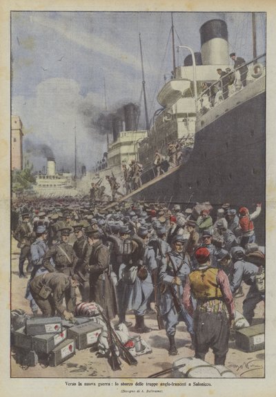 Towards the New War, the Landing of Anglo-French Troops in Salonika by Achille Beltrame