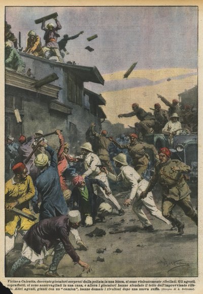 Near Calcutta, Two Hundred Gamblers Surprised by the Police in a Den, Violently Rebelled by Achille Beltrame