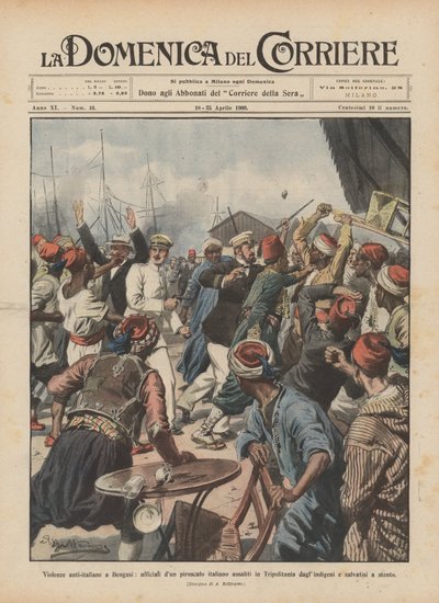 Anti-Italian violence in Benghazi, officers of an Italian steamer attacked in Tripolitania by Achille Beltrame