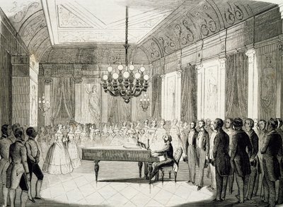 Musical evening with piano (engraving) by Achille Devéria