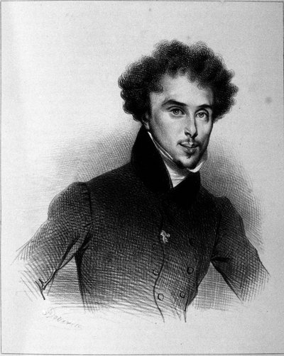 Portrait of Alexandre Dumas, engraving by Deveria by Achille Devéria