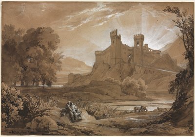 Landscape with Castle and Shepherds by Achille Etna Michallon