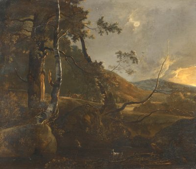 A Wooded Landscape with a Herdsman on a Path and a Lone Goat by Adam Pynacker
