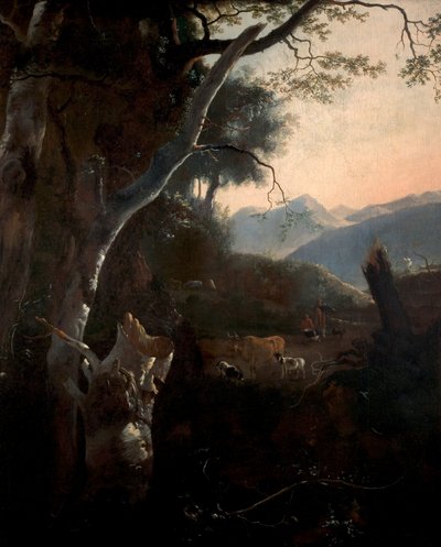 Mountainous Landscape with Peasants, Cows and Goats by Adam Pynacker