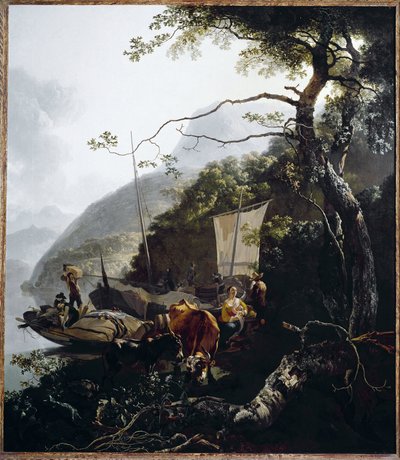 Sailing boat mooring on the beach of a lake, c.1660 by Adam Pynacker