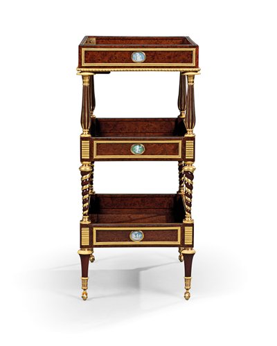 Late Louis XVI Ormolu and Cameo-Mounted Burr Yew Wood and Mahogany Table Travailleuse by Adam Weisweiler