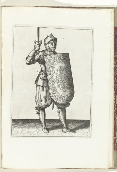 The Exercise with the Targe and Rapier: The Soldier Holds the Drawn Rapier No Higher Than His Face (No. 5), 1618 by Adam van Breen