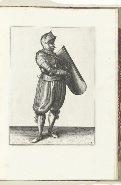 Exercise with the Targe and Rapier: The Soldier Holds the Targe Slightly Forward to Draw the Rapier (no. 4), 1618 by Adam van Breen