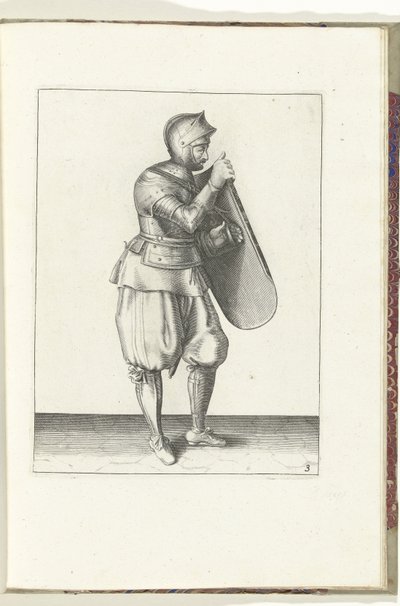 The exercise with the targe and rapier: the soldier holds the targe with the right hand and grabs the strap with the left hand (no. 3), 1618 by Adam van Breen