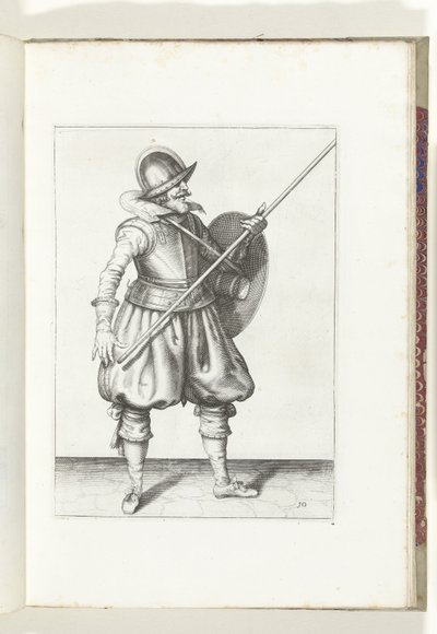 Exercise with Shield and Pike: The Soldier Returns the Pike to the Rest Position in Three Movements, First Movement (No. 10), 1618 by Adam van Breen