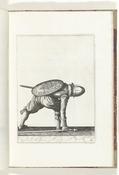 Exercise with Shield and Spear: The Soldier Bends to Pick Up the Spear (No. 28), 1618 by Adam van Breen