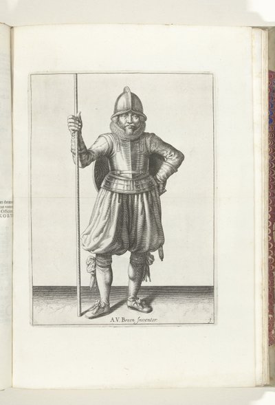 Exercise with Shield and Spear: The Soldier at Rest with the Spear in Hand and the Shield on the Back (no. 1), 1618 by Adam van Breen