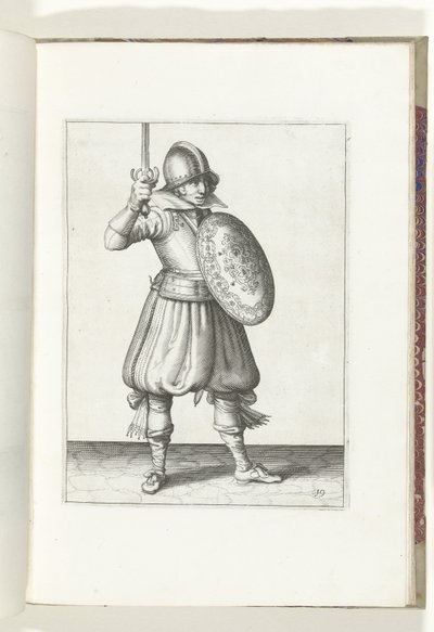 The Exercise with Shield and Spear: The Soldier Presents His Rapier with His Hand No Higher Than His Face (No. 19), 1618 by Adam van Breen